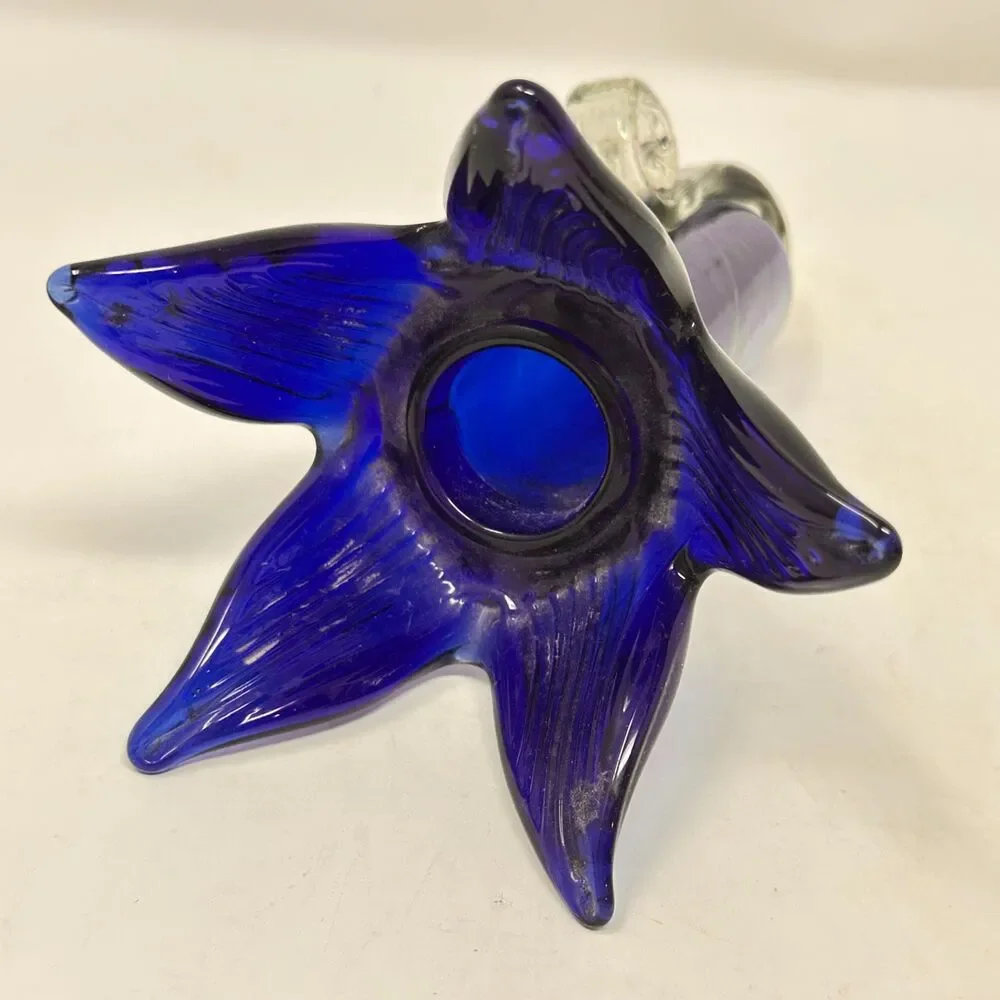 Vintage Cobalt Blue Glass Hanging Wall Pocket Bud Vase Jack in Pulpit Flared Rim
